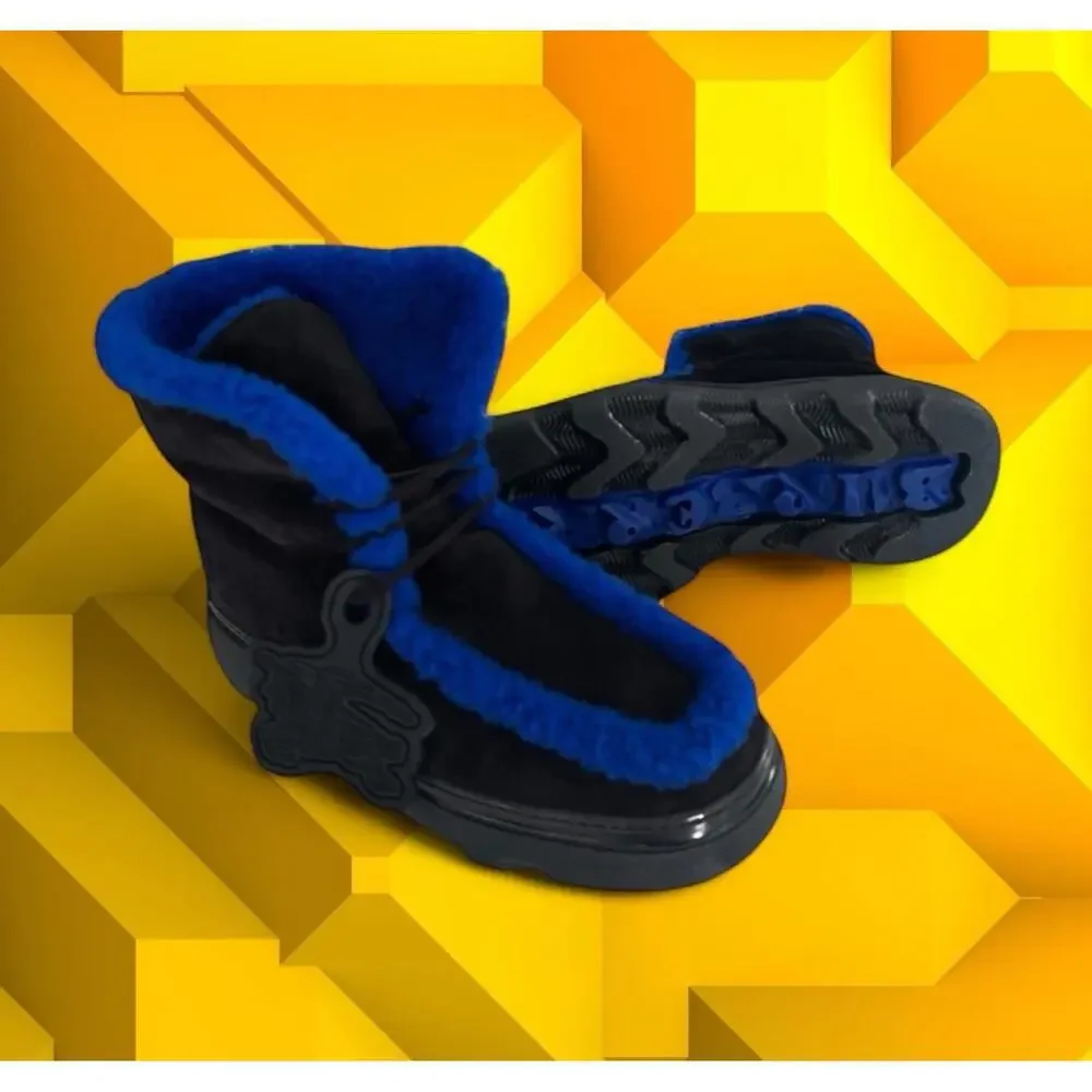 $1550 Burberry Mens Creeper Shearling Black Blue Winter Boots Size 42 /US 9 - Picture 2 of 16